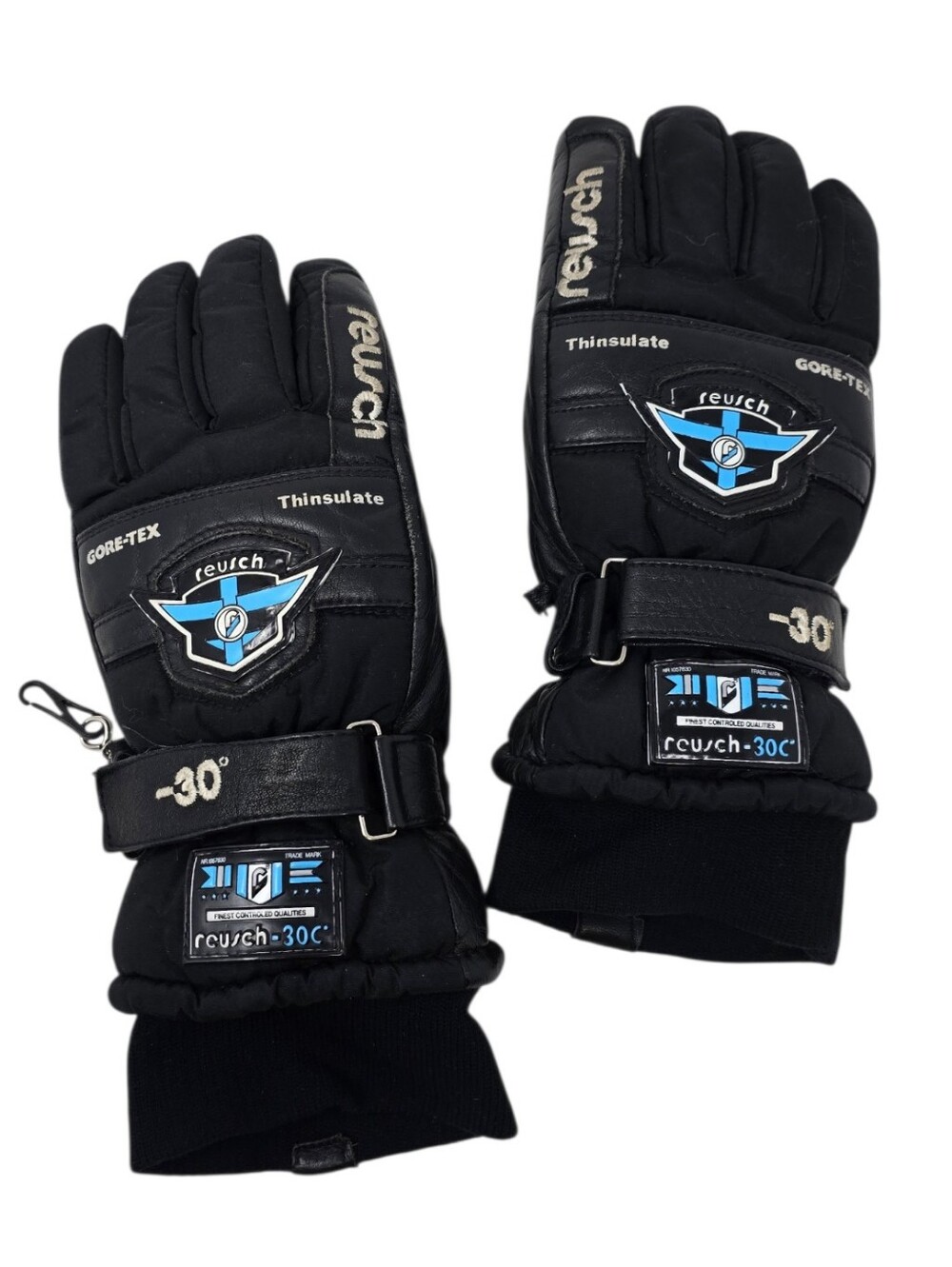 Reusch Leather & Nylon Gore-Tex Ski Gloves Size 8 Adult Black Blue White